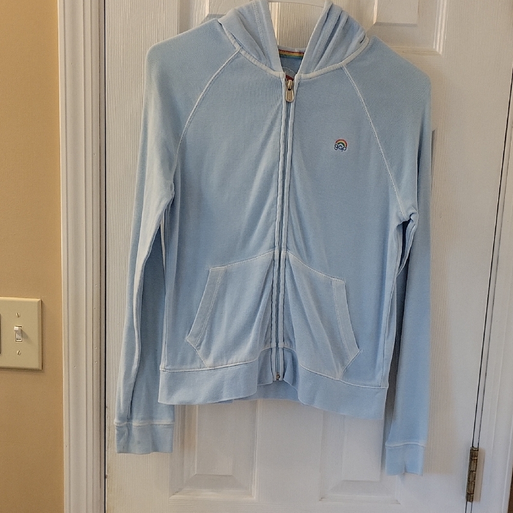 GAP Pastel Blue Hoodie with Rainbow Heart Patch